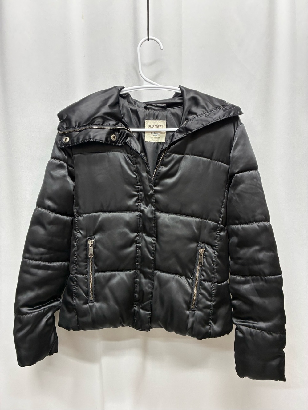 Old Navy puffer moto jacket womens xs petite full zip button black